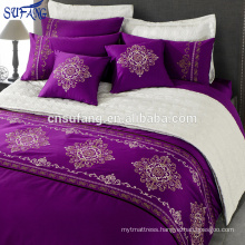 Alibaba China suppliers 300TC cotton purple embroidery bedding set